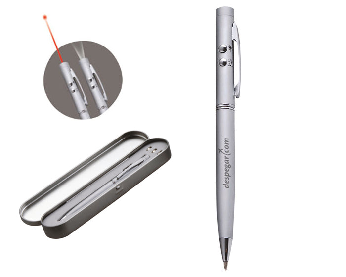 Bolígrafo metálico c/luz y laser 2108 plateado