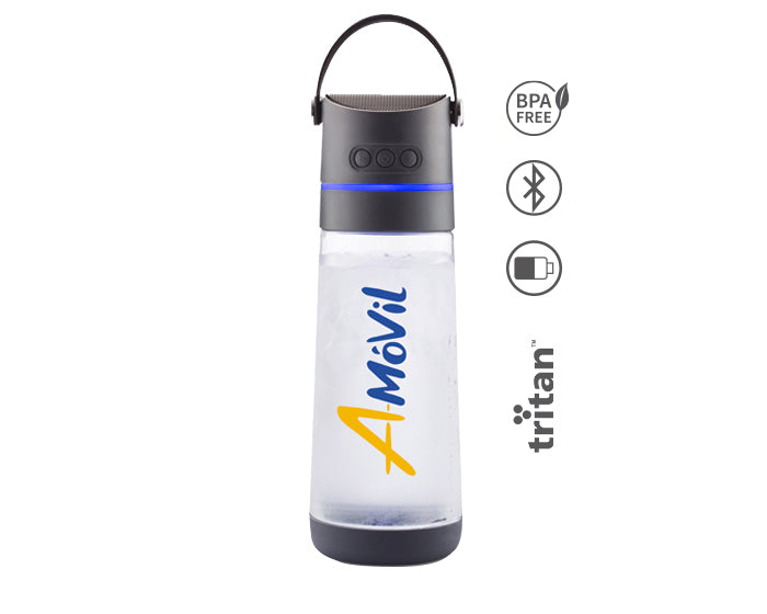 Cilindro de tritán de 650 ml. con función de bocina bluetooth soundtek a2434 gris