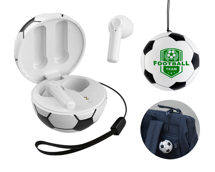 Audífonos inalámbricos con estuche de balón de soccer goal a2830 blanco
