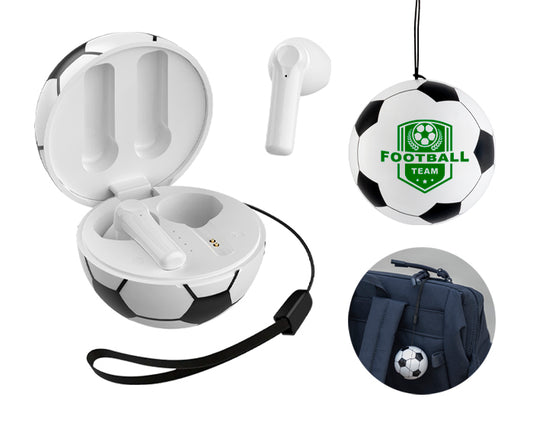 Audífonos inalámbricos con estuche de balón de soccer goal a2830 blanco
