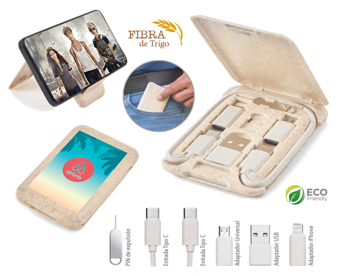 Estuche con cable extensión y soporte para celular pegasso a2961 beige