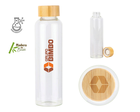Cilindro de vidrio borosilicato con tapa de bambú 600 ml. naturalls a3148 transparente