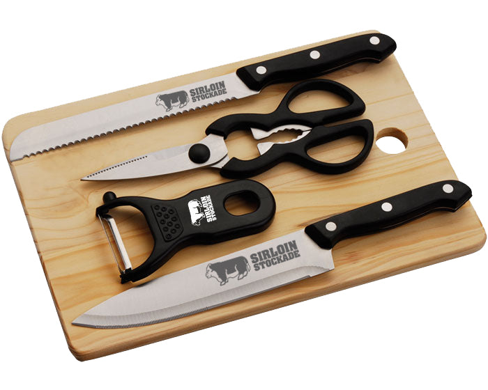 Juego de cuchillos con tabla de madera para picar a070012 blanco