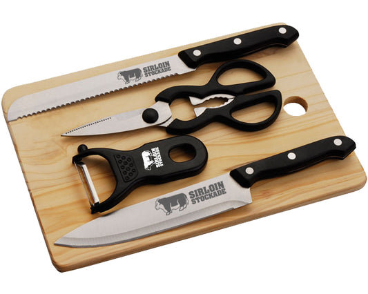 Juego de cuchillos con tabla de madera para picar a070012 blanco